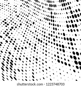 Halftone texture is black and white. The pattern of the ink points are randomly arranged. Vector monochrome background. Abstract the surface of chaos