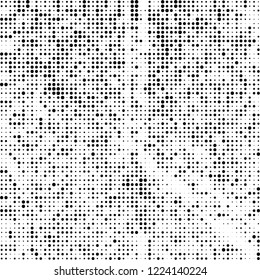 Halftone texture is black and white. The pattern of the ink points are randomly arranged. Vector monochrome background. Abstract the surface of chaos
