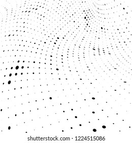 Halftone texture is black and white. The pattern of the ink points are randomly arranged. Vector monochrome background. Abstract the surface of chaos