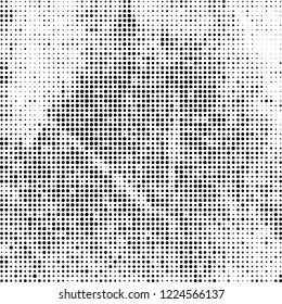 Halftone texture is black and white. The pattern of the ink points are randomly arranged. Vector monochrome background. Abstract the surface of chaos