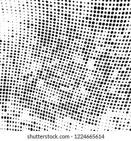Halftone texture is black and white. The pattern of the ink points are randomly arranged. Vector monochrome background. Abstract the surface of chaos