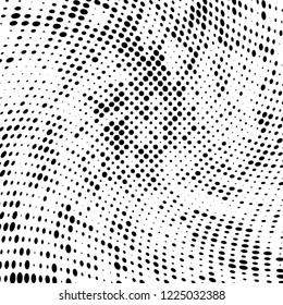 Halftone texture is black and white. The pattern of the ink points are randomly arranged. Vector monochrome background. Abstract the surface of chaos