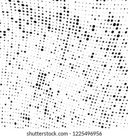 Halftone texture is black and white. The pattern of the ink points are randomly arranged. Vector monochrome background. Abstract the surface of chaos