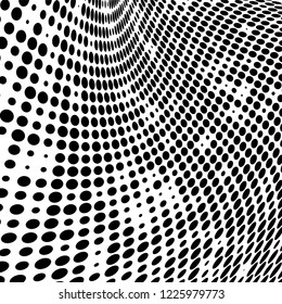 Halftone texture is black and white. The pattern of the ink points are randomly arranged. Vector monochrome background. Abstract the surface of chaos