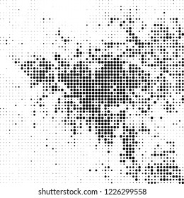Halftone texture is black and white. The pattern of the ink points are randomly arranged. Vector monochrome background. Abstract the surface of chaos