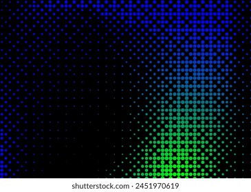 Halftone texture with blue dots on a black background. Minimalism, vector. Background for posters, websites, business cards, postcard design