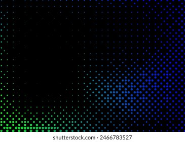 Halftone texture with blue dots on a black background. Minimalism, vector. Background for posters, websites, business cards, postcard design
