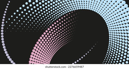 Halftone Textur mit blauen und rosafarbenen Punkten auf schwarzem Hintergrund. Vector Halftone Punkte Hintergrund für Design-Banner, Poster, Geschäftsprojekte, Pop-Art-Textur, Cover. Trendgeister.