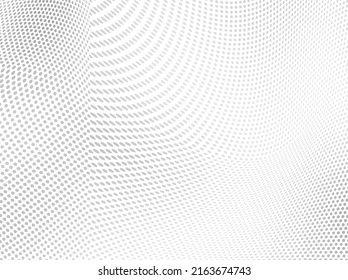 The halftone texture is chaotic monochrome. Abstract black and white waves background of dots. Backdrop for the design of websites, business cards, posters