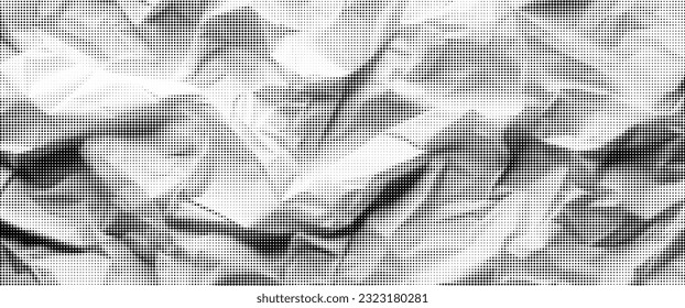 Halftone texture with crumpled paper. Retro Effect. Background with dots and noise. Vector banner