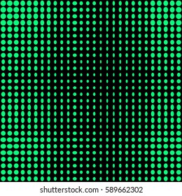 Halftone texture. Gradient effect with circle dots. Seamless halftoned lattice. Abstract black and green background vector. Geometric graphic stippling. Spotted design in retro style.