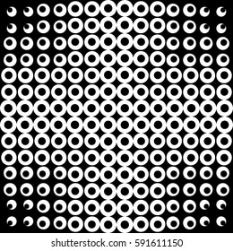 Halftone texture. Gradient effect with circle dots. Seamless halftone lattice. Abstract black white background vector. Geometric graphic stippling. Spotted design in retro style.