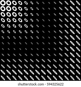 Halftone texture. Gradient effect with circle and ellipse dots with holes inside. Seamless halftone lattice. Abstract black white background vector. Geometric graphic stippling. Spotted retro design.