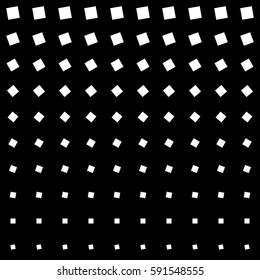 Halftone texture. Gradient effect with square dots with different angles. Halftone lattice. Abstract black white background vector. Geometric graphic stippling. Dynamic design.