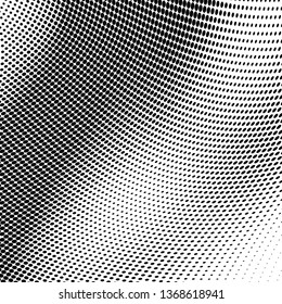 Halftone texture is monochrome. Abstract background of black dots on white. Vector chaotic pattern