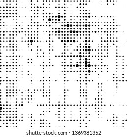 Halftone texture is monochrome. Abstract background of black dots on white. Vector chaotic pattern