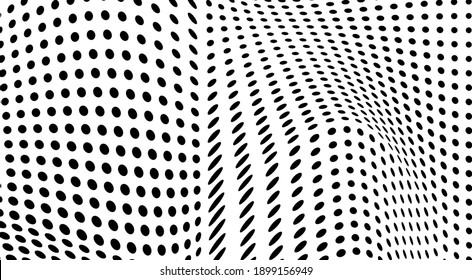 La textura media es monocroma. Olas caóticas de puntos negros sobre un fondo blanco