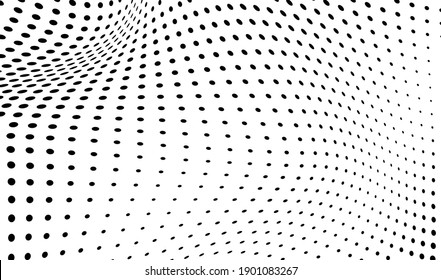 The halftone texture is monochrome. Chaotic waves of black dots on a white background