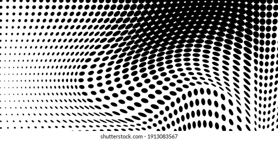 The halftone texture is monochrome. Chaotic waves of black dots on a white background