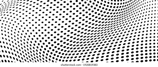 The halftone texture is monochrome. Chaotic waves of black dots on a white background