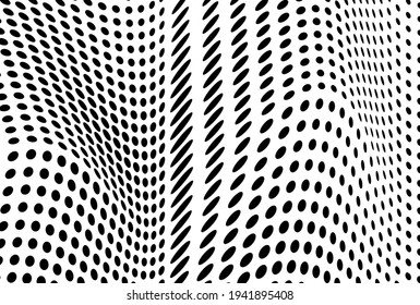 The halftone texture is monochrome. Chaotic waves of black dots on a white background