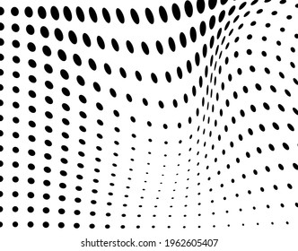 The halftone texture is monochrome. Chaotic waves of black dots on a white background