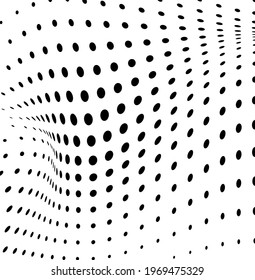 The halftone texture is monochrome. Chaotic waves of black dots on a white background