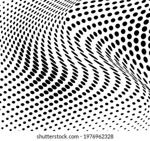 The halftone texture is monochrome. Chaotic waves of black dots on a white background