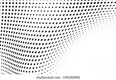 The halftone texture is monochrome. Chaotic waves of black dots on a white background