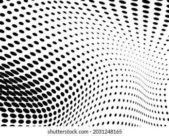 The halftone texture is monochrome. Chaotic waves of black dots on a white background