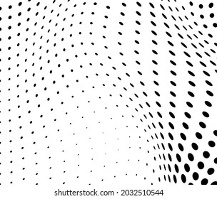 The halftone texture is monochrome. Chaotic waves of black dots on a white background
