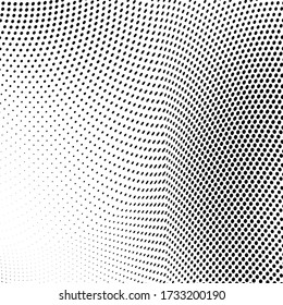 Halftone texture is a monochrome wave. Abstract black and white background of dots
