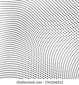 Halftone texture is a monochrome wave. Abstract black and white background of dots