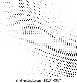 Halftone texture is a monochrome wave. Abstract black and white background of dots