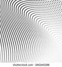 Halftone texture is a monochrome wave. Abstract black and white background of dots