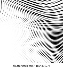 Halftone texture is a monochrome wave. Abstract black and white background of dots