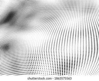 La textura media es monocroma. Una ola de puntos. Resumen de textura en blanco y negro. Los puntos de tinta se colocan al azar sobre un fondo blanco. Textura de arte pop para imprimir en papel envolvente, tarjetas de visita