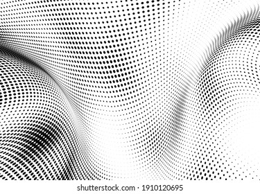 La textura media es monocroma. Una ola de puntos. Resumen de textura en blanco y negro. Los puntos de tinta se colocan al azar sobre un fondo blanco. Textura de arte pop para imprimir en papel envolvente, tarjetas de visita