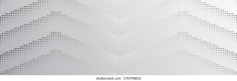 Halftone Texture On grey Background. Wide Modern Dotted Futuristic Backdrop. Technology Cover vector illustration. esp10