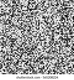 Halftone Texture. Pattern with Black Random Size Squares on White Background. Dotty Distressed Overlay