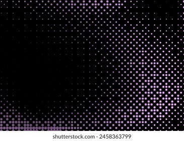 Textura de semitonos con puntos rosas sobre fondo negro. Minimalismo, Vector. Fondo para carteles, Sitios web, tarjetas de visita, diseño de postales
