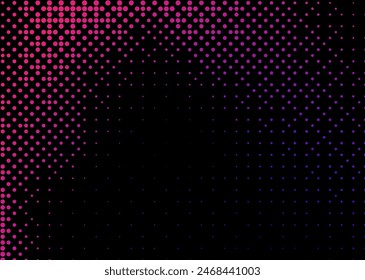 Halftone texture with pink dots on a black background. Minimalism, vector. Background for posters, websites, business cards, postcard design