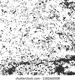 Halftone texture is radial. Black and white pattern for printing. Abstract background of dots
