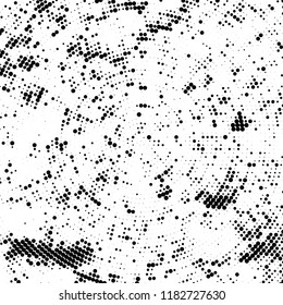 Halftone texture is radial. Black and white pattern for printing. Abstract background of dots