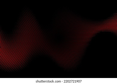 Textura de semitono con puntos rojos sobre un fondo negro. Minimalismo, vector. Fondo para afiches, sitios, tarjetas de visita, postales, diseño interior