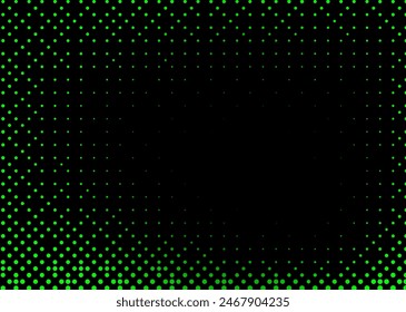 Halftone texture with red dots on a black background. Minimalism, vector. Background for posters, websites, business cards, postcard design