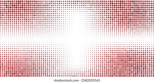 Halftone texture with red dots on a black background. Minimalism, vector. Background for posters, sites, business cards, postcards, interior design