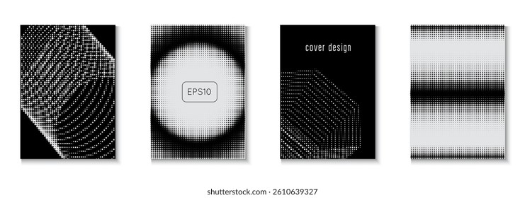 Halftone Texture Set. Black Dots Cover. Business Pattern. Summer Art In Minimal Design. Minimalistic Brochure In 2d Frame. Graphic White And Black  Flyer. White Halftone Texture