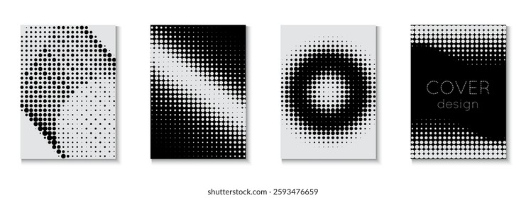 Halftone Texture Set. Cool Memphis Art With Circles. Flat Invitation With Geometric Frame. White Wave Pattern. Graphic Template. Line White And Black  Flyer. Black Halftone Texture