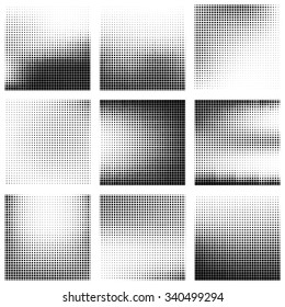 Halftone texture set. Halftone effect created from squares of different sizes